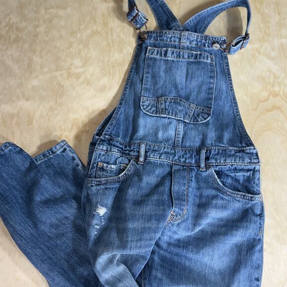Gap Kids Overalls Girls XL Denim Blue Relaxed Distressed Bootcut Cotton - Picture 5 of 9